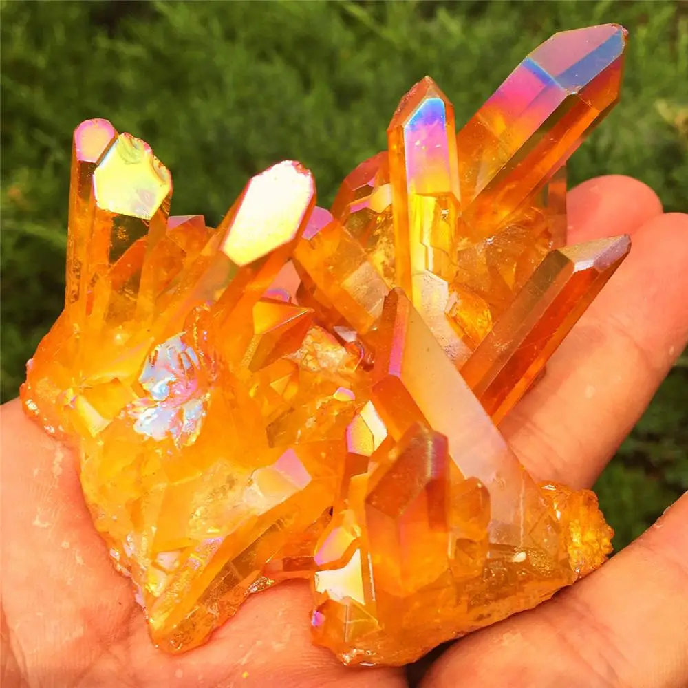 1 шт. редкий красивый желтый кристалл пламени ауры кварцевый кластер
