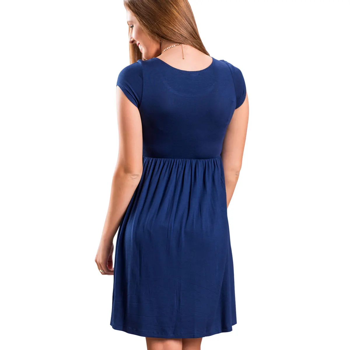 Женское однотонное платье с круглым вырезом весна лето 2018 женские платья