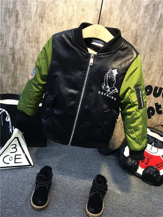 Зимняя плюшевая куртка для мальчиков + плюшевый свитер искусственная кожа