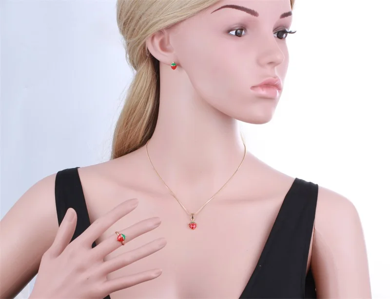 Детские Дети Девушки Ювелирные наборы Золото Цвет милый красный клубника кулон