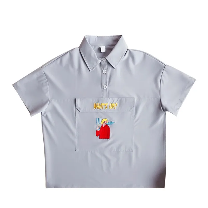 Новая летняя женская рубашка поло с короткими рукавами и карманом синяя серая