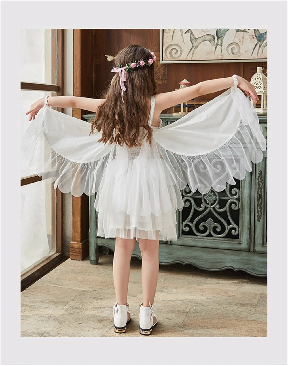 Christmas Girls Swan Flamingo Wings Dress Children White Princess Dress for Wedding Kids Embroidered Tulle Ballet Tutu Dress