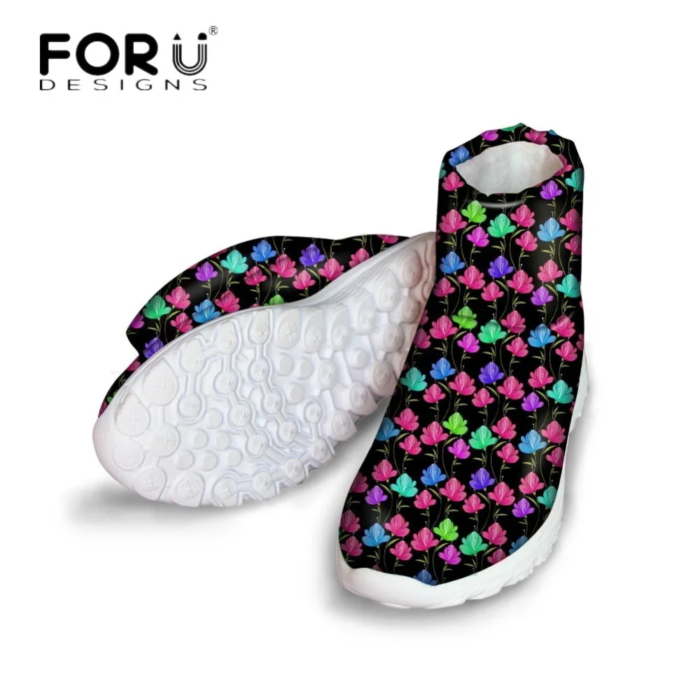 Женские ботинки с цветочным принтом FORUDESIGNS теплые хлопковые 3D-принтом короткие