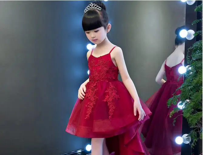 Glitz Red Flower Girl Dress Long Trailing Princess Ball Gown Party Wedding First Communion Dresses for | Детская одежда и обувь