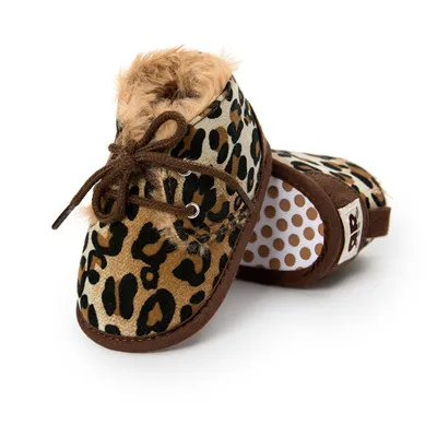 leopard Новые зимние детские супер теплые ботинки с мехом для маленьких мальчиков и девочек, ботинки для первых шагов, sofe sole, 0-18 месяцев, детская обувь - Цвет: leopard