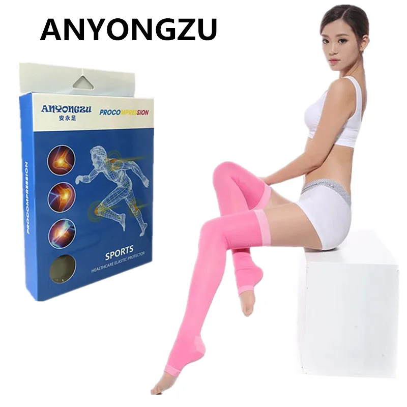 Тонкие дышащие ночные чулки ANYONGZU 420D с открытым носком медицинские