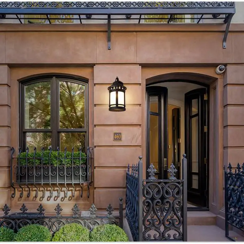 値段 スクエアアンティークアルミガーデン照明ガラスランタンレトロ Led 屋外壁燭台 E27 防水 Led 付属中庭ライト