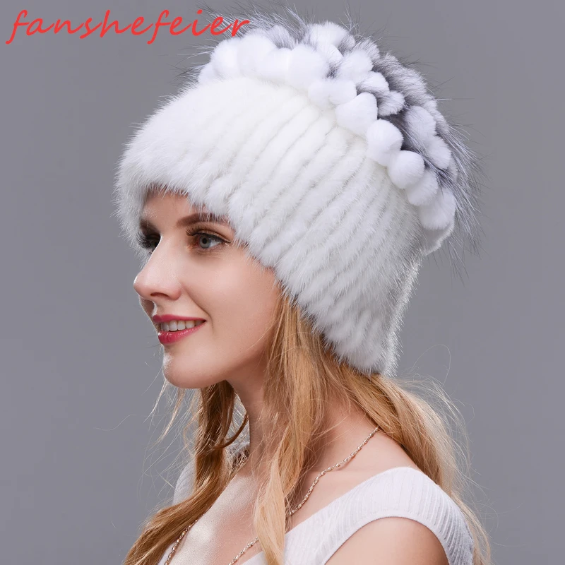 FANSHEFEIER русская Новинка, женская меховая шапка, женская зимняя Лыжная шапка, теплые наушники из меха норки и лисы, шапка ручной работы