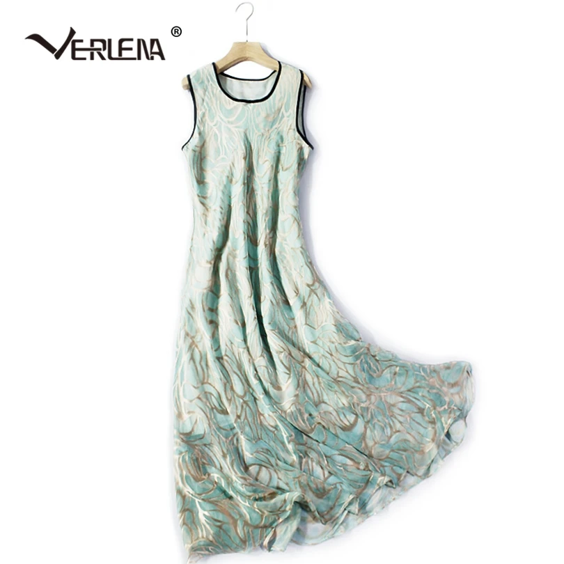 Verlena винтажное Зеленое Шелковое Платье женское без рукавов с круглым вырезом и