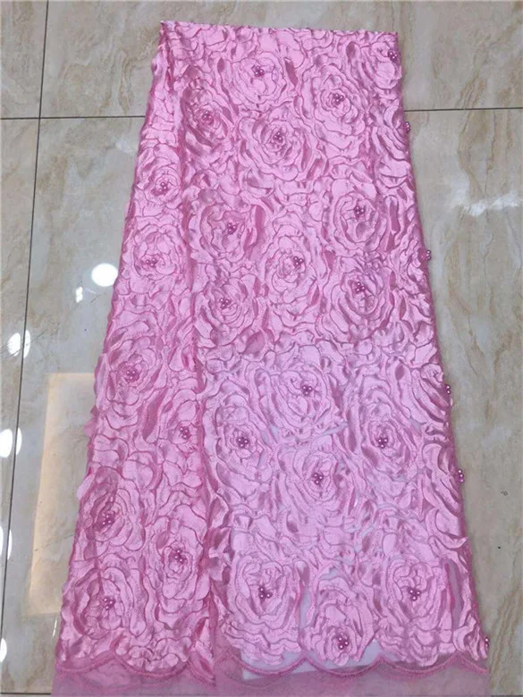 Фатиновая кружевная ткань Fushia розового цвета в африканском стиле