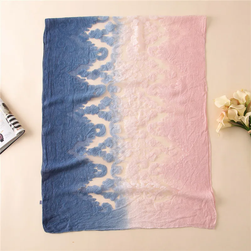 2020 брендовый роскошный шарф женский модный Шелковый с вышивкой Омбре женские