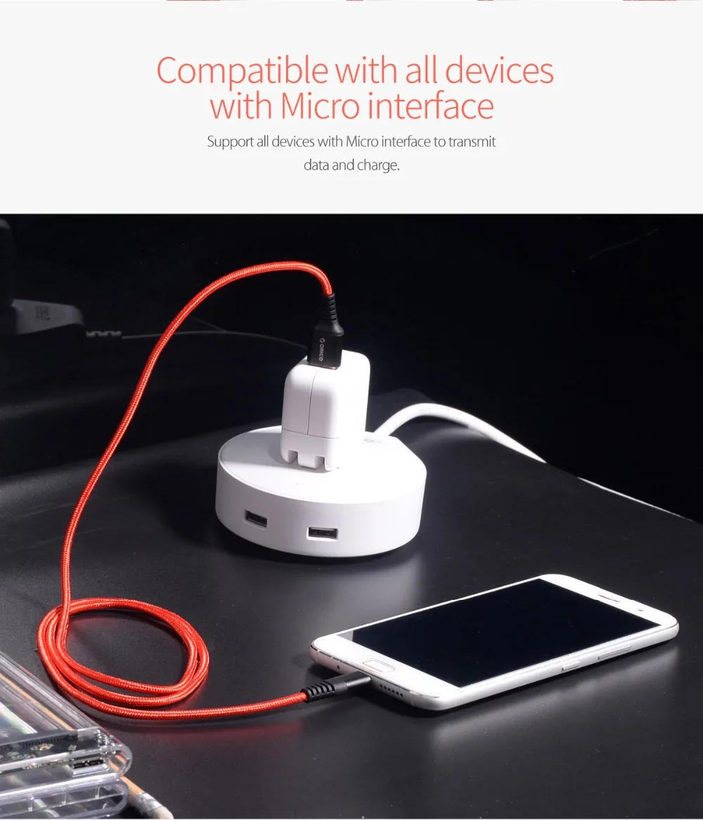 ORICO Micro USB кабель 2.4A зарядный кабель Быстрая зарядка USB кабель для передачи данных для samsung Xiaomi huawei планшета