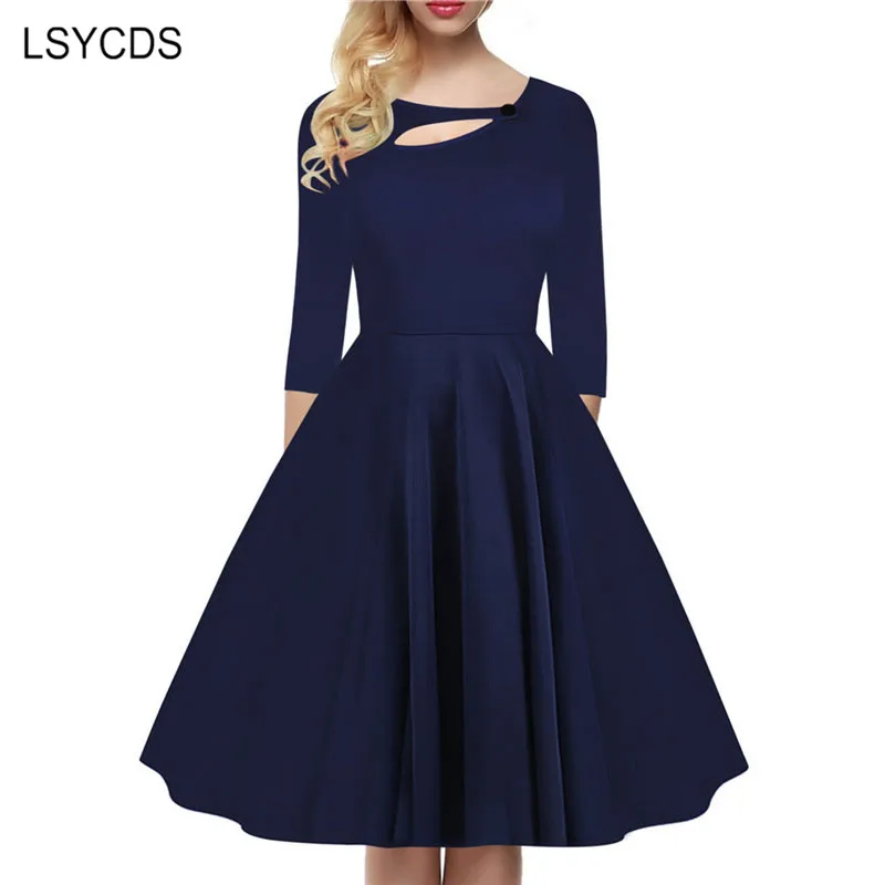 Женское платье трапеция до колен с рукавом 3/4|Женские платья| |