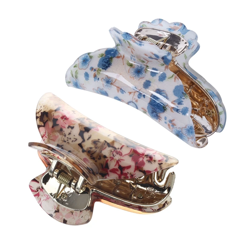 Женский темно-синий цветочный узор пластиковый зажим для волос и фиолетовый