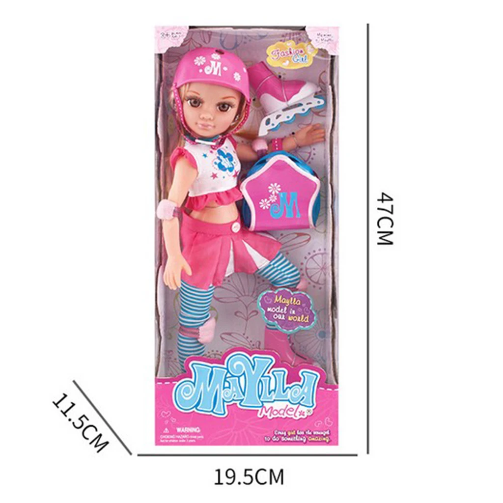 

17inch Flexible Vinyl Roller Skating Doll Black Skin Princess Doll with Accessories Kids Dress Up Toys