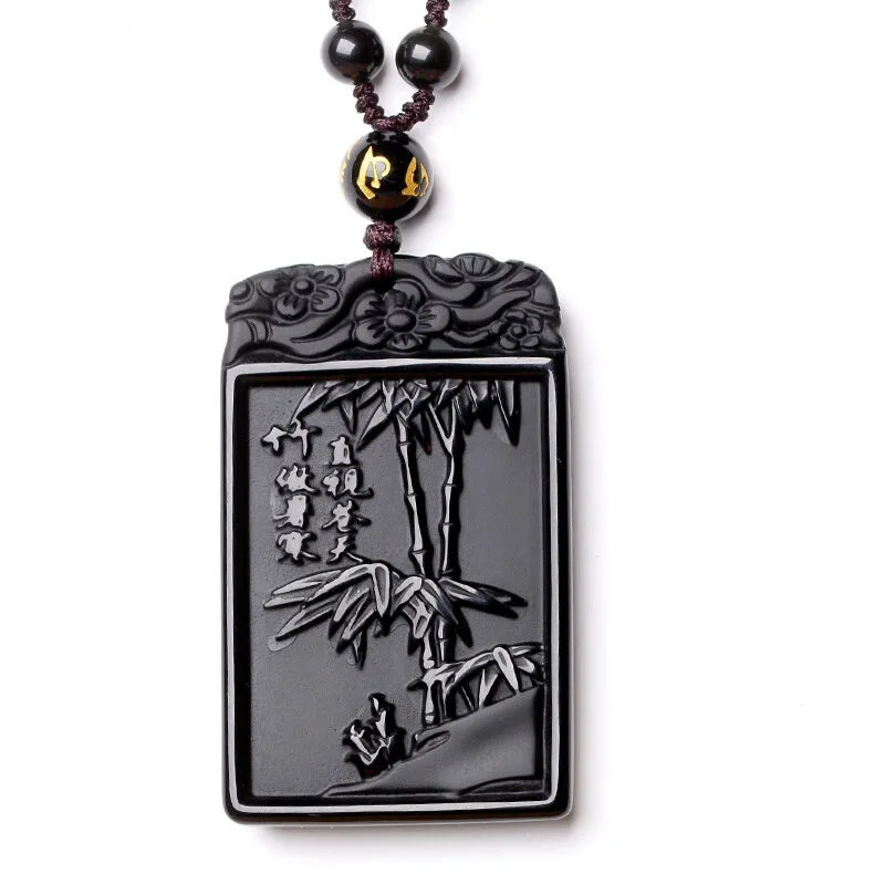 J натуральный черный камень бамбук газета пинг устойчиво растет кулон ожерелье |