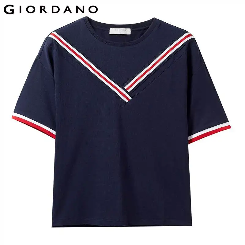 Giordano женская футболка женские толстовки контрастного цвета v-образный дизайн