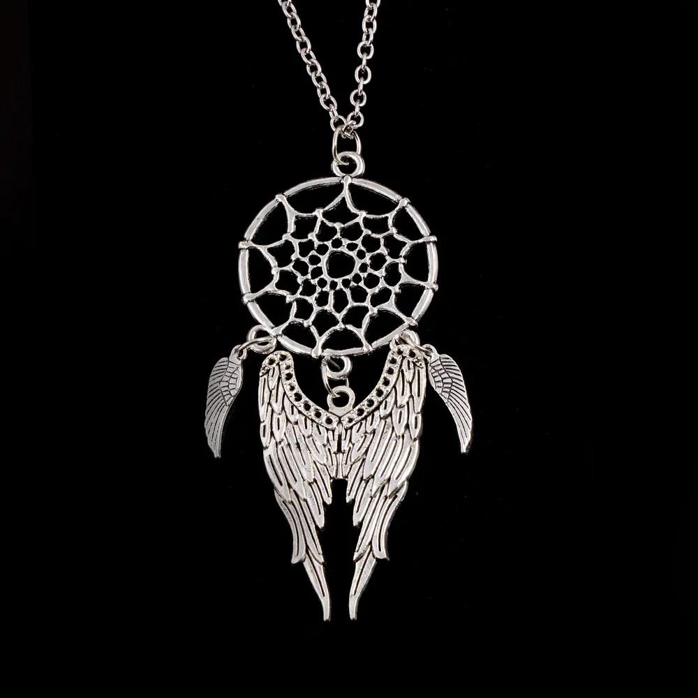Полые ретро древний серебряный Dream Catcher/Листья Цепочки и ожерелья чешские синий
