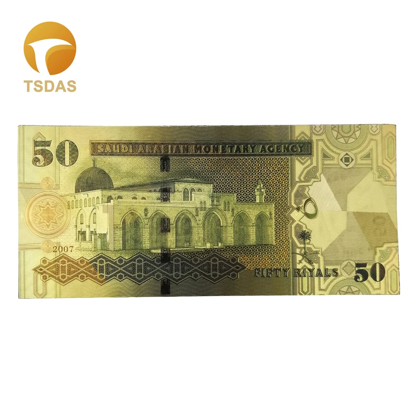 Color Saudi Arabia Gold Banknote 24k Gold Plated 1-500 Riyal Bills Home Decor Bank Notes