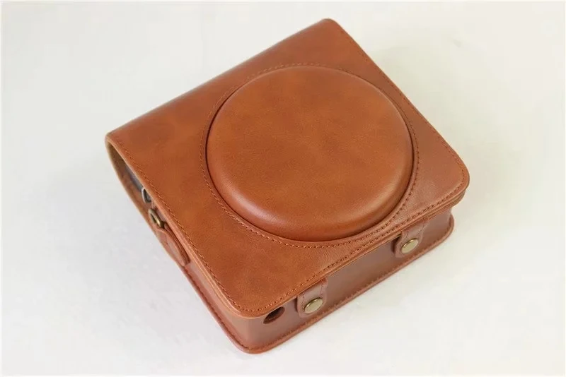 Protective Case Brown/Black PU Leather Camera Bag with Strap for Fujifilm Instax Square SQ6 Instant Film Camera