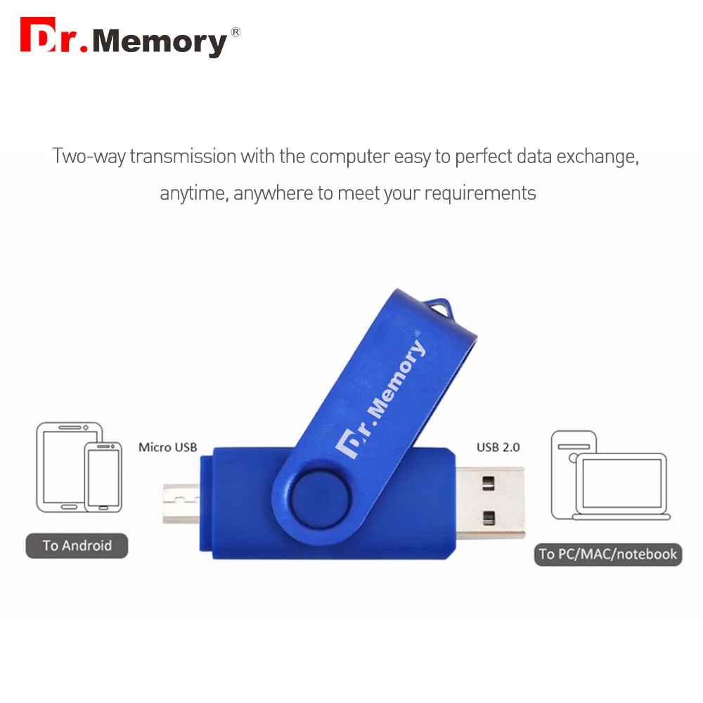 Красочные металлические OTG USB флеш накопитель 64Гб 2in1 Android 32 ГБ для мобильный
