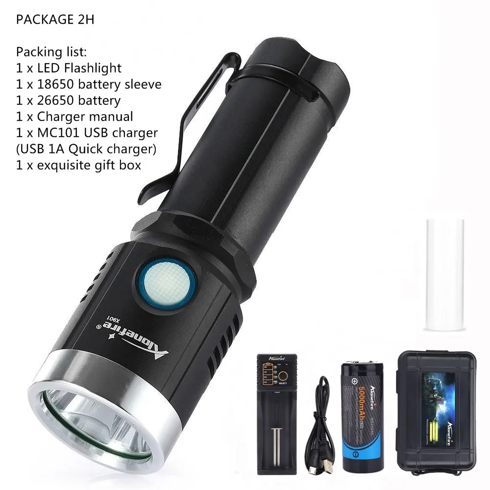 PACKAGE 2H AloneFire X901 L2 светодиодный фонарик 18650 Micro usb перезаряжаемый светодиодный фонарь ультра яркий ручной водостойкий фонарь - Испускаемый цвет: PACKAGE 2H