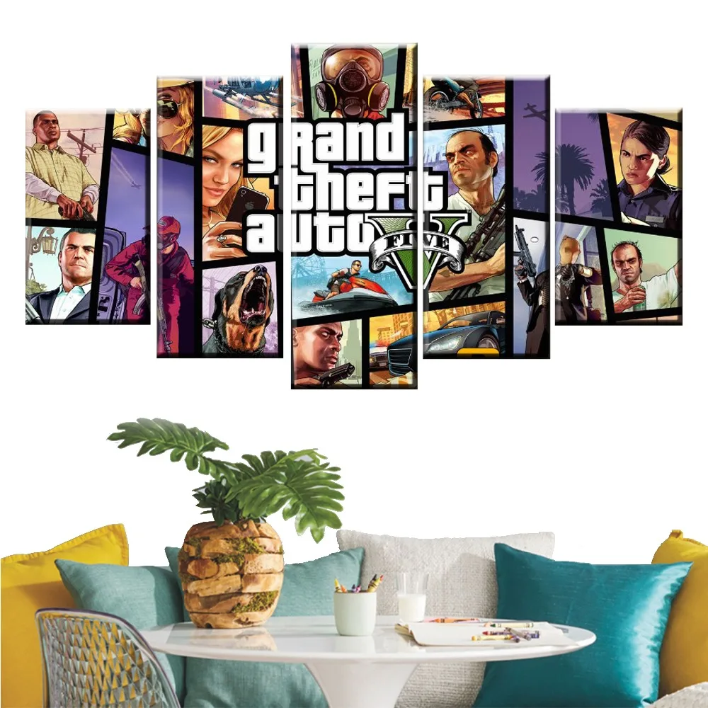 5 панелей GTA игровой холст с принтом плакаты картина настенное Искусство Декор HD