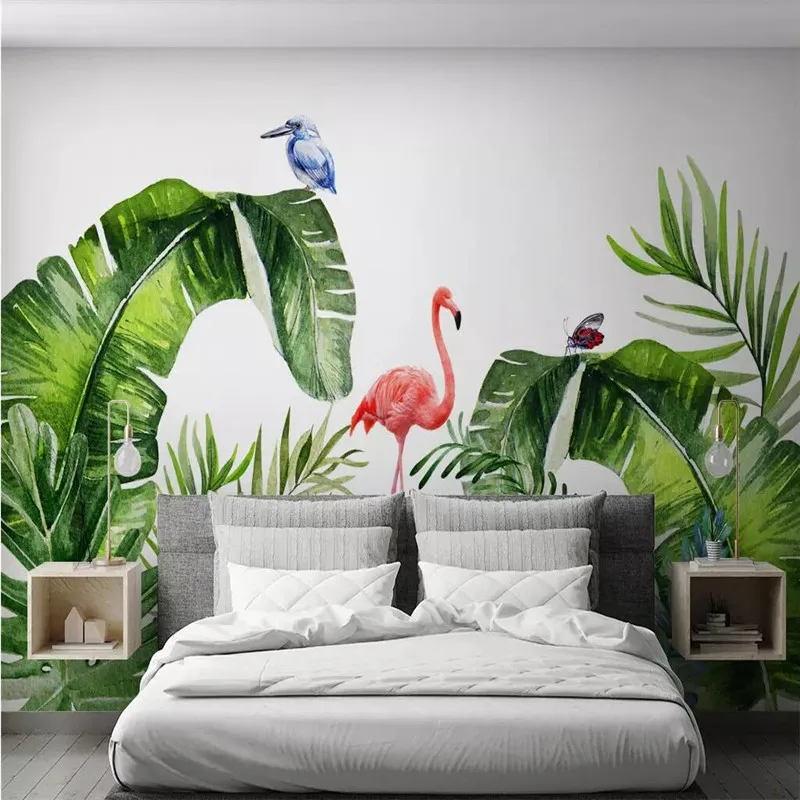 Custom Mural Wallpaper Nordic Tropical Plant Flaming Background Wall | Fabric &amp Textile Wallcoverings