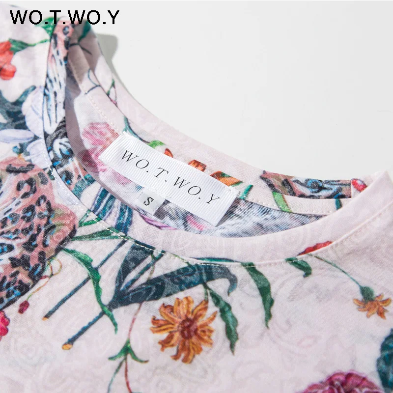 WOTWOY летние футболки с цветочным принтом женские круглым вырезом и коротким