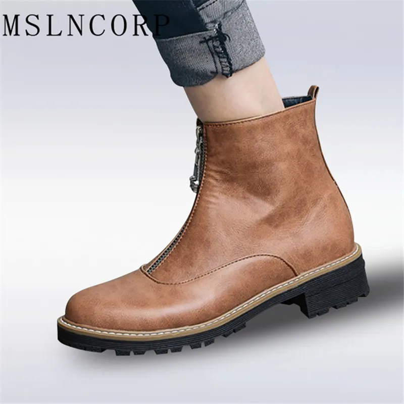 

Plus Size 34-43 European Style Zip Motorcycle Boots Women Low Heels Short Boots Handmade High Quality Flats Woman Ankle Boots