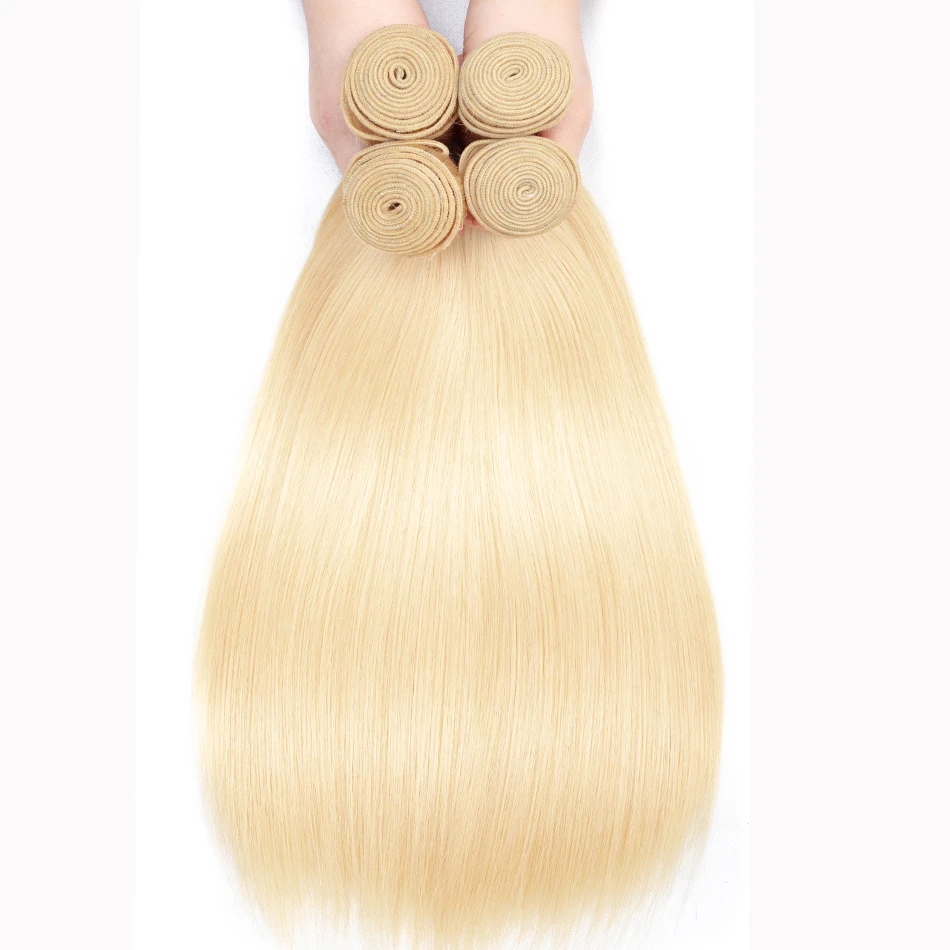 613 Bundles with Closure Straight Tuneful Brazilian Remy Hair Weave 3 Blonde Human Weft | Шиньоны и парики