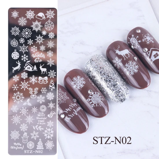 STZ-N02 1 шт. 12x4 см штамповочные пластины для ногтей лист Цветы бабочка кошка дизайн ногтей штамп шаблоны трафареты дизайн лак маникюрный TRSTZN01-12 - Цвет: STZ-N02