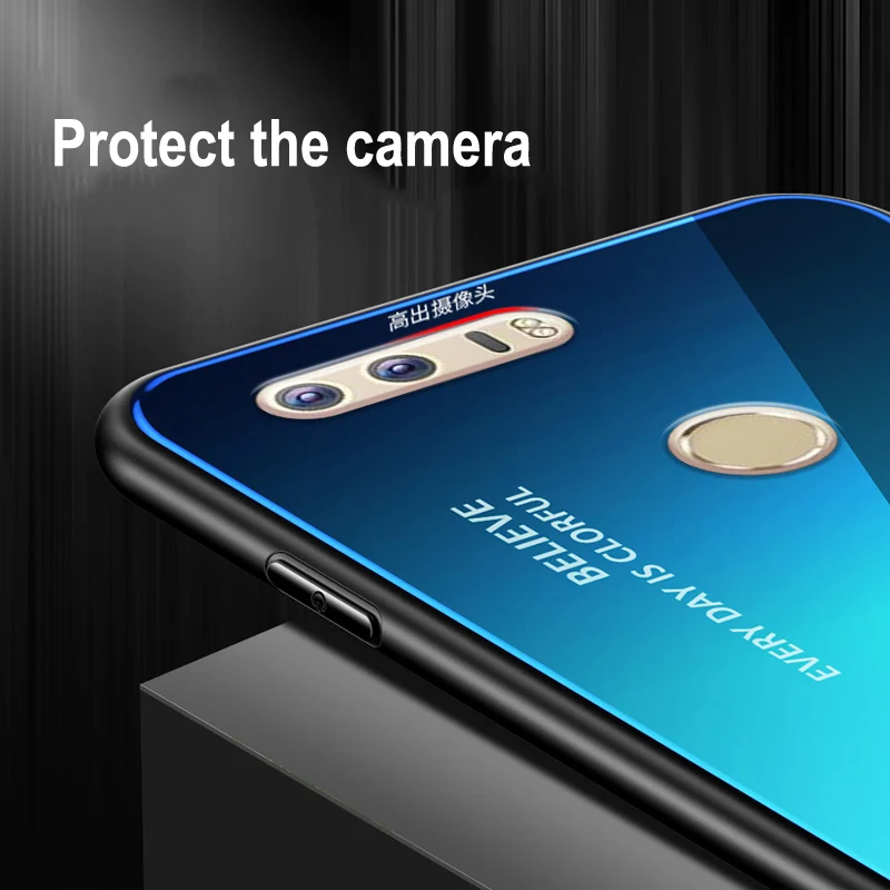 For Huawei Honor 8 Case Tempered Glass Luxury Gradient Soft Silicone Frame Back Cover cases FRD-AL00 phone shell | Мобильные