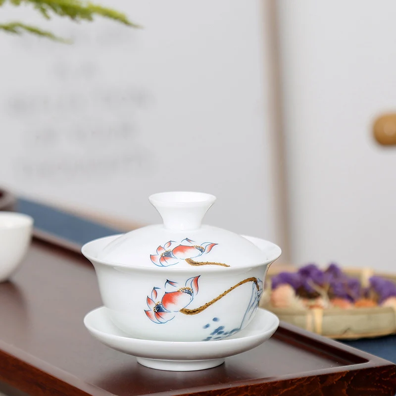 Изысканный чайный сервиз Gaiwan, китайский традиционный цветочный и птичий узор, фарфоровый чайный сервиз для путешествий, легкий чайник