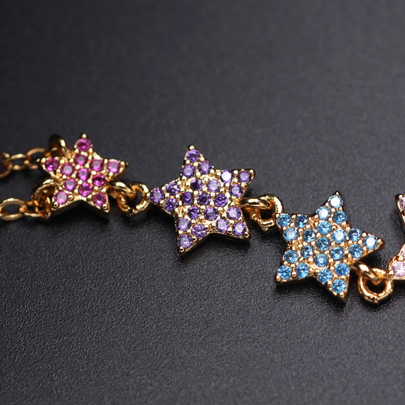 Женское длинное ожерелье с кулоном в форме звезды золотистого цвета кубическим