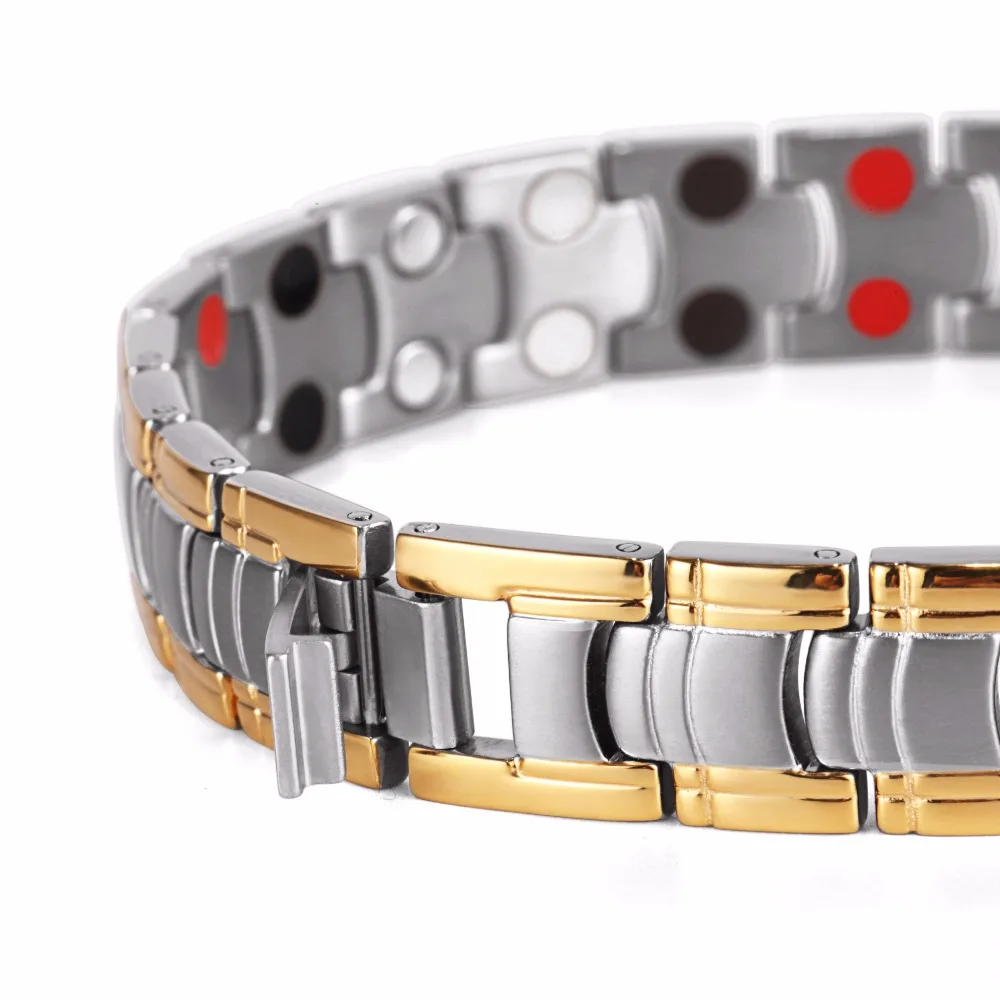 Rainso Для мужчин изделия био энергии золотой цвет магнитный браслет здоровья