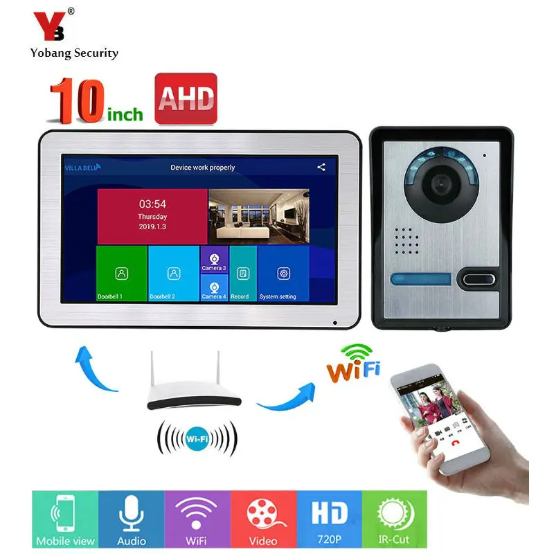 1006BFA11 10 дюймов беспроводной/WiFi смарт IP видео домофон система с проводным дверным звонком 2* HD камера, поддержка дистанционного разблокирования - Цвет: 1006BFA11