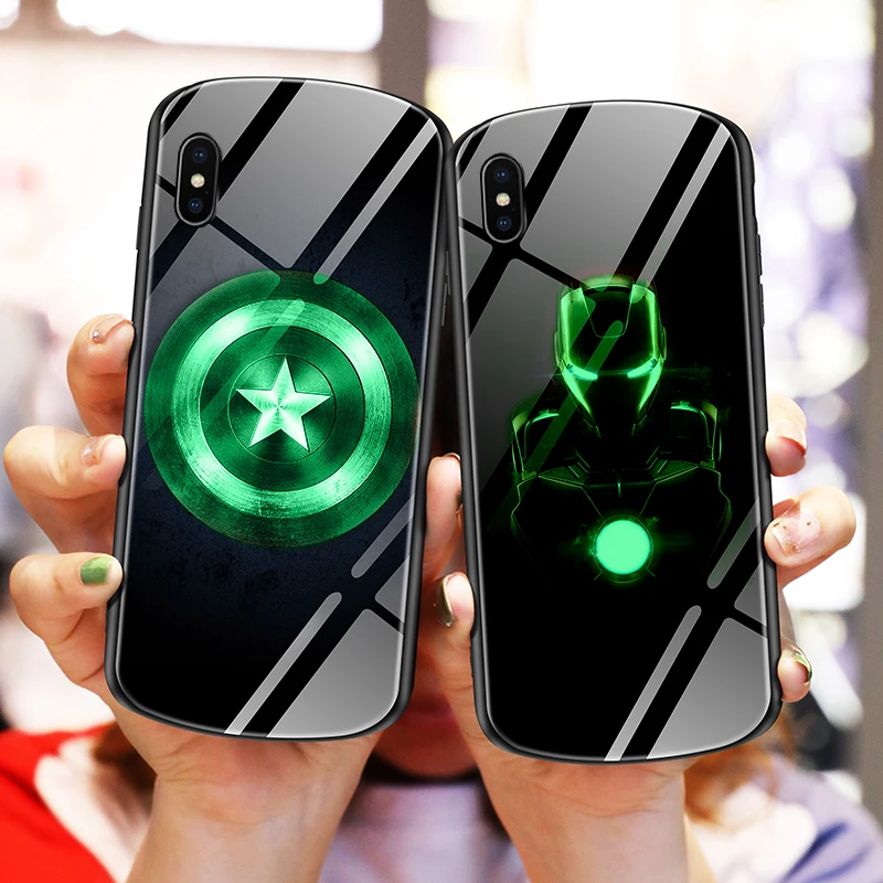 Светящийся стеклянный чехол Мстители Железный человек для телефона iPhone 8 7 6 6s plus