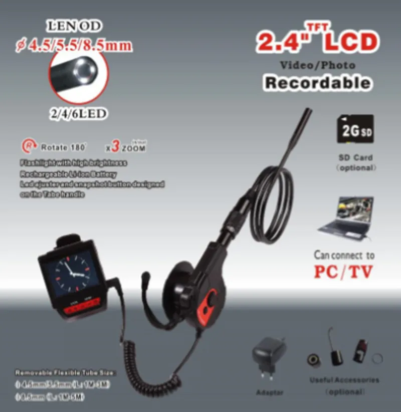 2 4 &quotTFT ЖК монитор с 3 кратным увеличением 8 5 мм AV Портативный эндоскоп