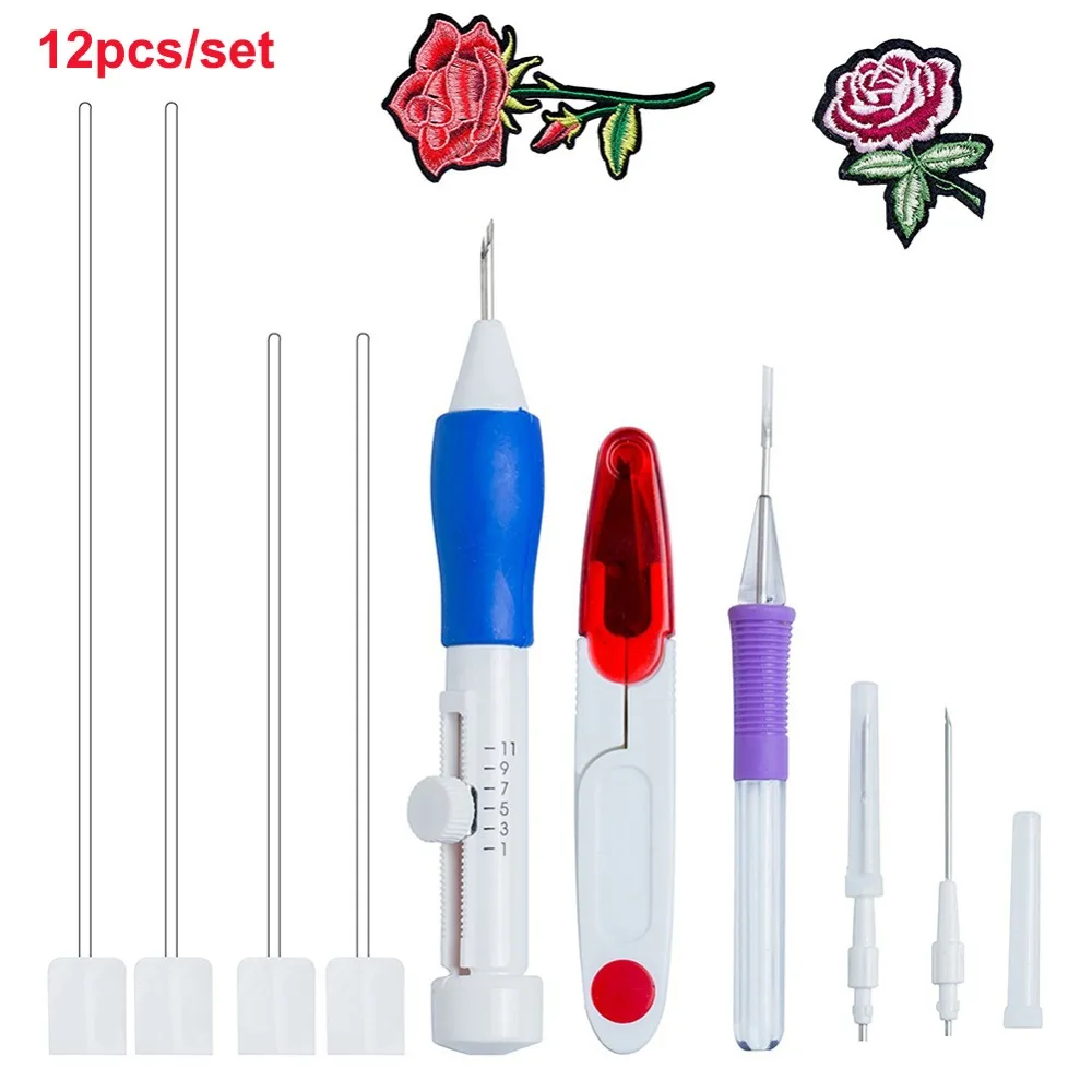 Magic Embroidery Punch Needles Pen Set Threads Scissors Needles Sewing Knitting Kit Crochet Cross Stitch Sewing Tool Accessories