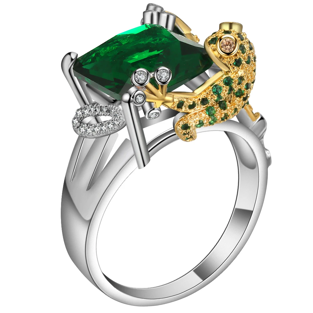 Милый зеленый фианит лягушка дизайнерское кольцо элегантное круглое с