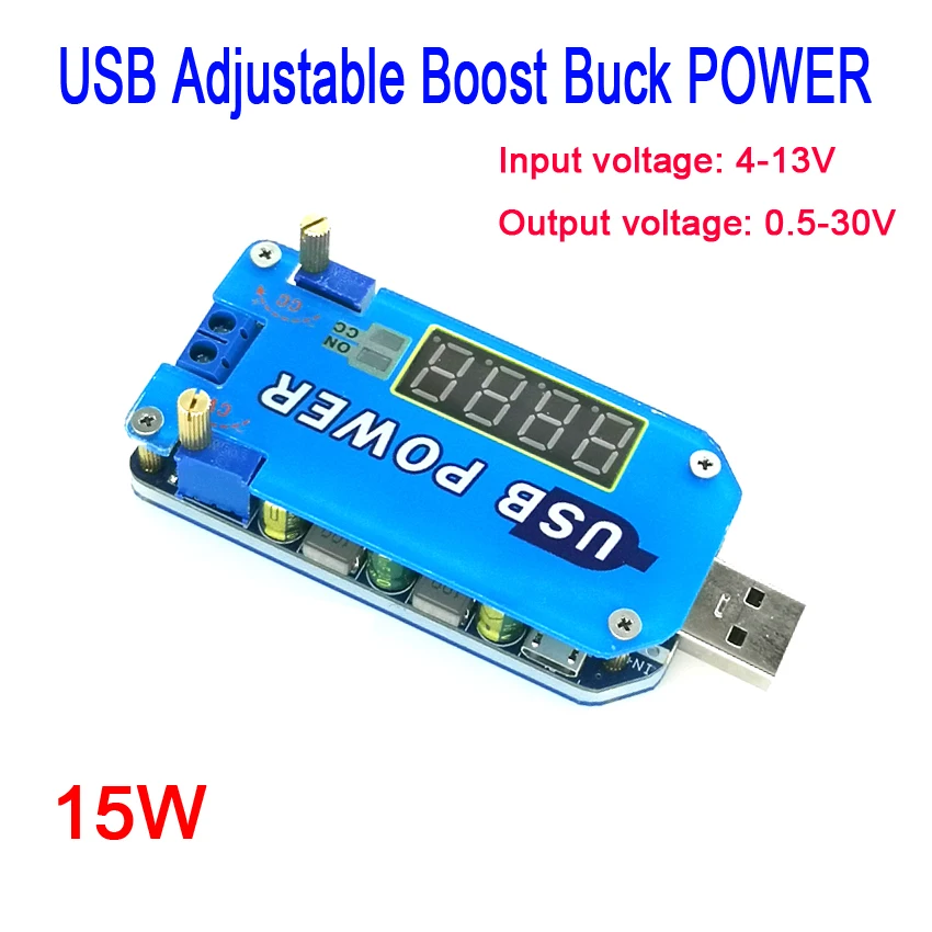 

15W 2A USB Adjustable Boost Buck Converter CC CV Power charging module 5V to 3.3V 9V 12V 19V 24V Step UP / Down voltage charger