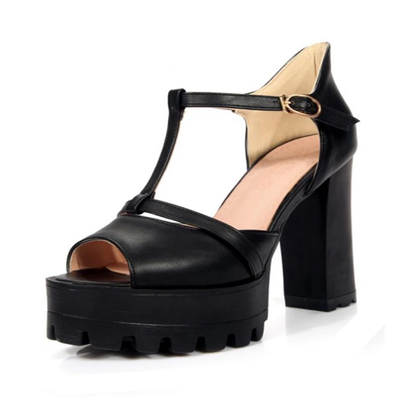 FITWEE Size 32-43 Sexy Lady High Heel Sandals Summer Shoes Women Peep Toe T Strap Thick Heels Pumps Party Club OL Footwears | Обувь