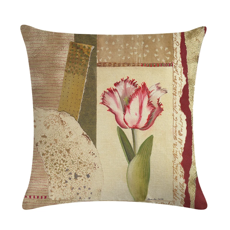 Cushion Cover Vintage Flower Style Pillow Cotton Linen Home Office Decor Red Throw Case | Дом и сад