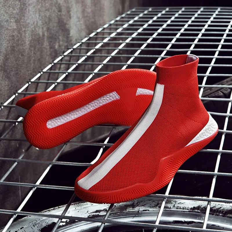red Высокие носки без шнуровки, кроссовки, мужские кроссовки для бега, Спортивная мужская обувь, красная спортивная обувь, Zapatos De Hombre, спортивная обувь, C-226 для ходьбы - Цвет: red