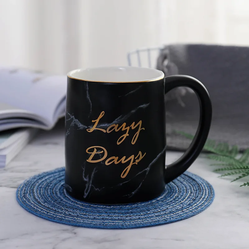 Black 500ml mug 250/500 мл Мрамор зерна Керамика Кофе кружка комплект контур в золотой Бизнес офисные молоко Чай чашки стакан Творческая Европа кружки для подарка - Цвет: Black 500ml mug