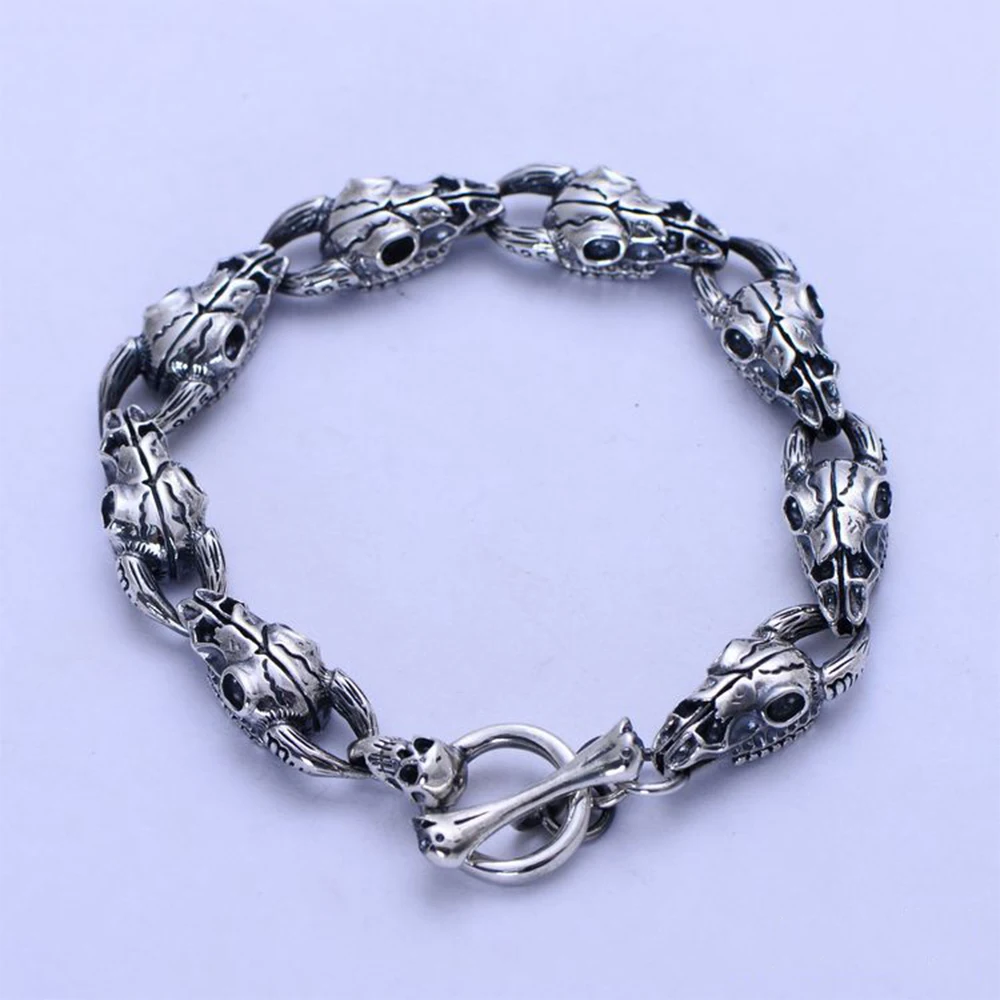 Мужской браслет в стиле панк MetJakt из стерлингового серебра 925 пробы с черепом и