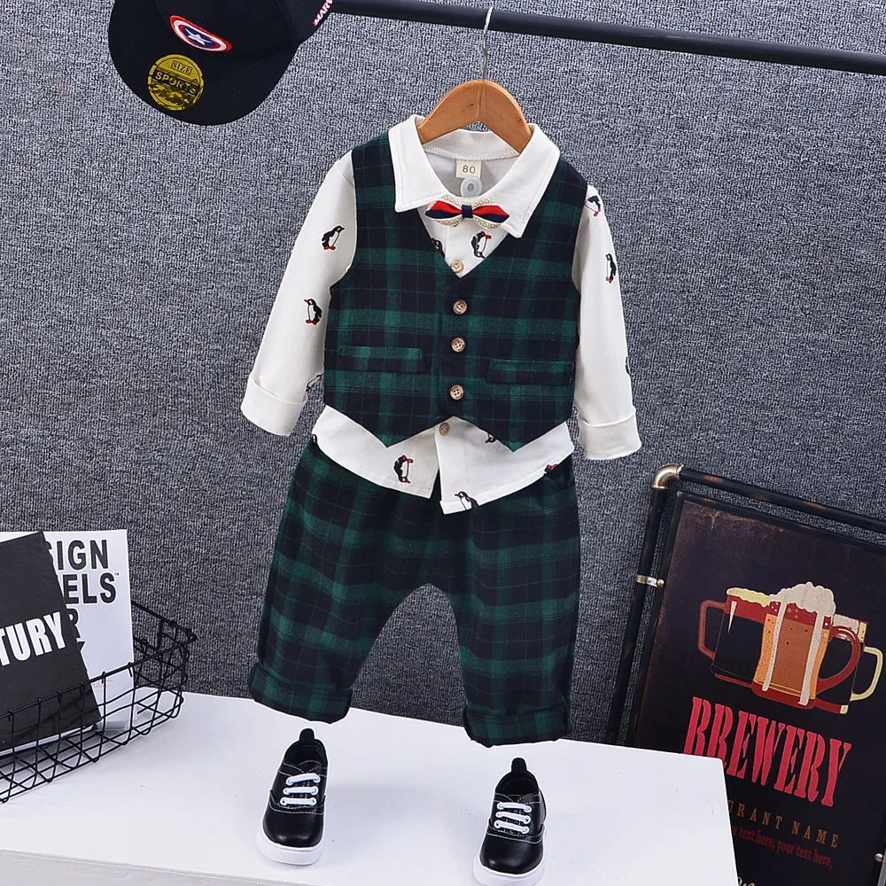 Комплекты одежды для мальчиков осенний Новый клетчатый жилет костюм-тройка