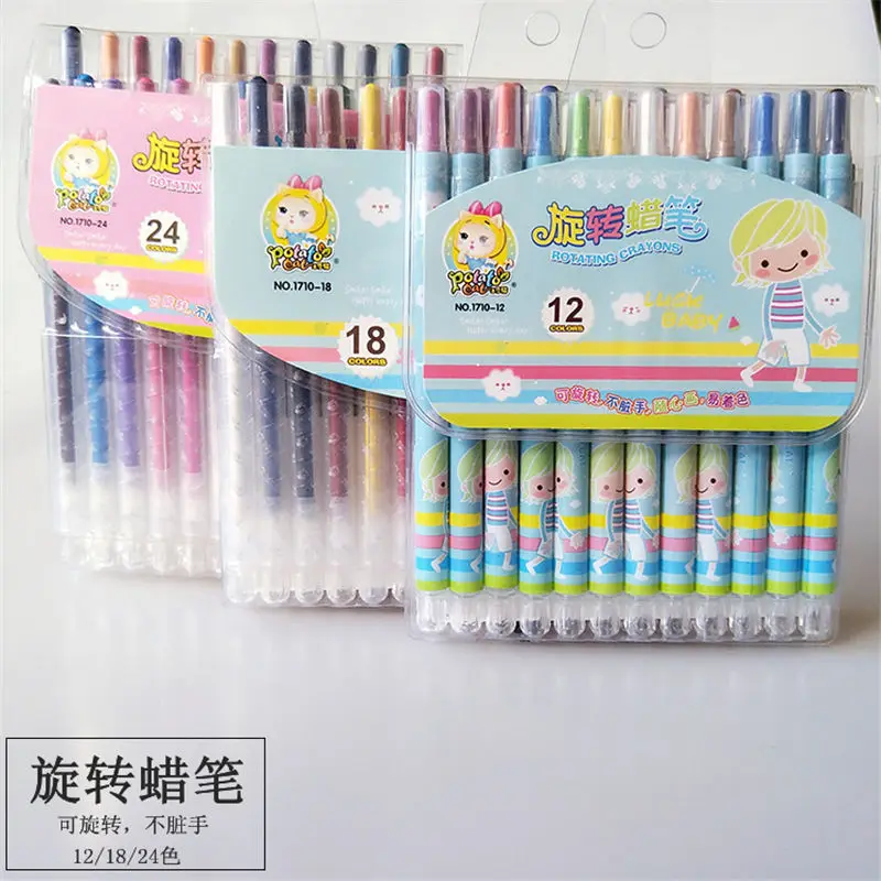 

Coloffice high quality 12/18/24colors Canvas stick Rotary crayon Safe non-toxic water soluble drawing supply gifts for children