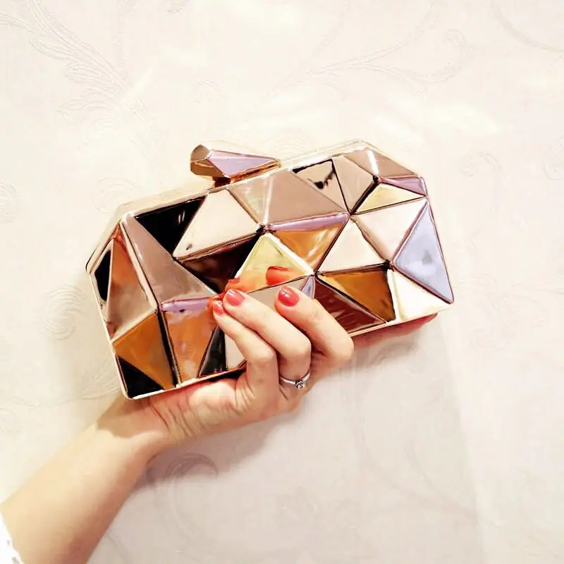 Серебристые мешочки золотая коробка клатч женские металлические клатчи